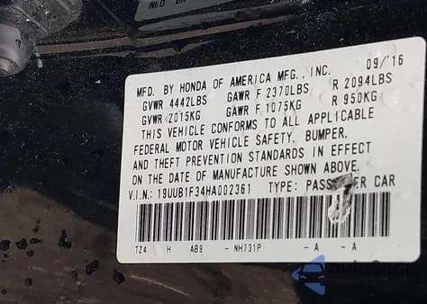 2017 Acura Tlx from USA, damaged, VIN 19UUB1F34HA002361